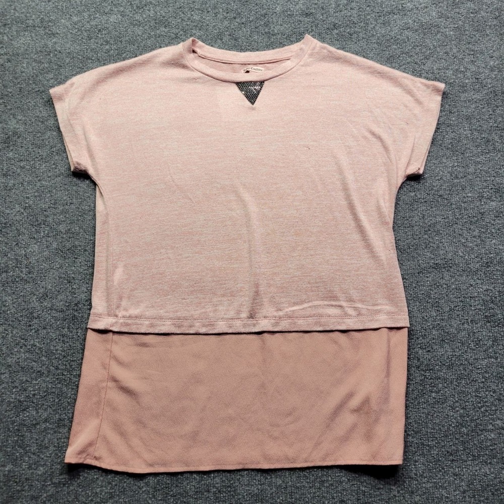 Juicy Couture Tunic Top Womens M‎ Pink V Neck Rhinestone Cap Sleeve Layered Top